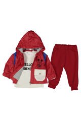 ERKEK BEBEK ÇOCUK KAPÜŞONLU YAĞMURLUKLU MİCKEY MOUSE NAKIŞLI 3 PARÇA TAKIM