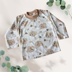 ERKEK KIZ UNİSEX BEBEK ÇOCUK AYI DESENLİ RAPORLU KAŞKORSE PİJAMA TAKIMI