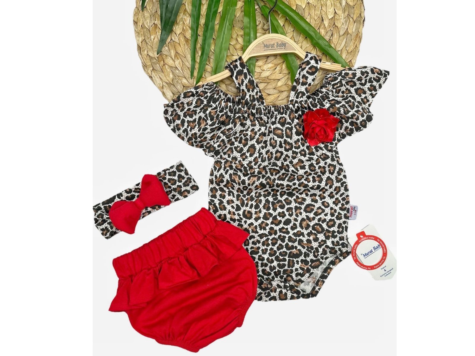 KIZ BEBEK LEOPAR 3 PARÇA SAÇ BANDLI TAKIM