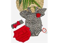 KIZ BEBEK LEOPAR 3 PARÇA SAÇ BANDLI TAKIM
