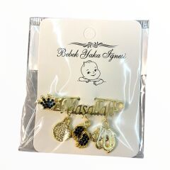 BEBEK KRİSTAL TAŞLI MAŞALLAH YAZILI YAKA İĞNESİ