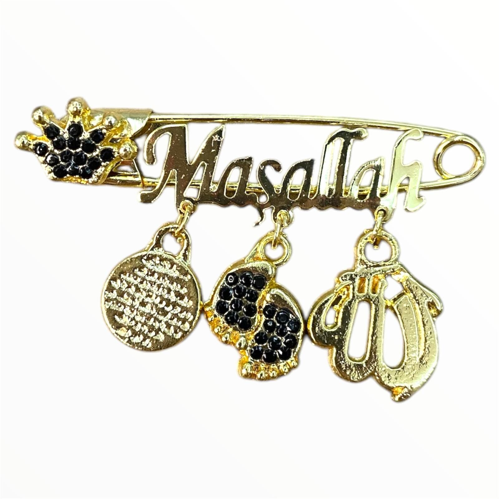 BEBEK KRİSTAL TAŞLI MAŞALLAH YAZILI YAKA İĞNESİ