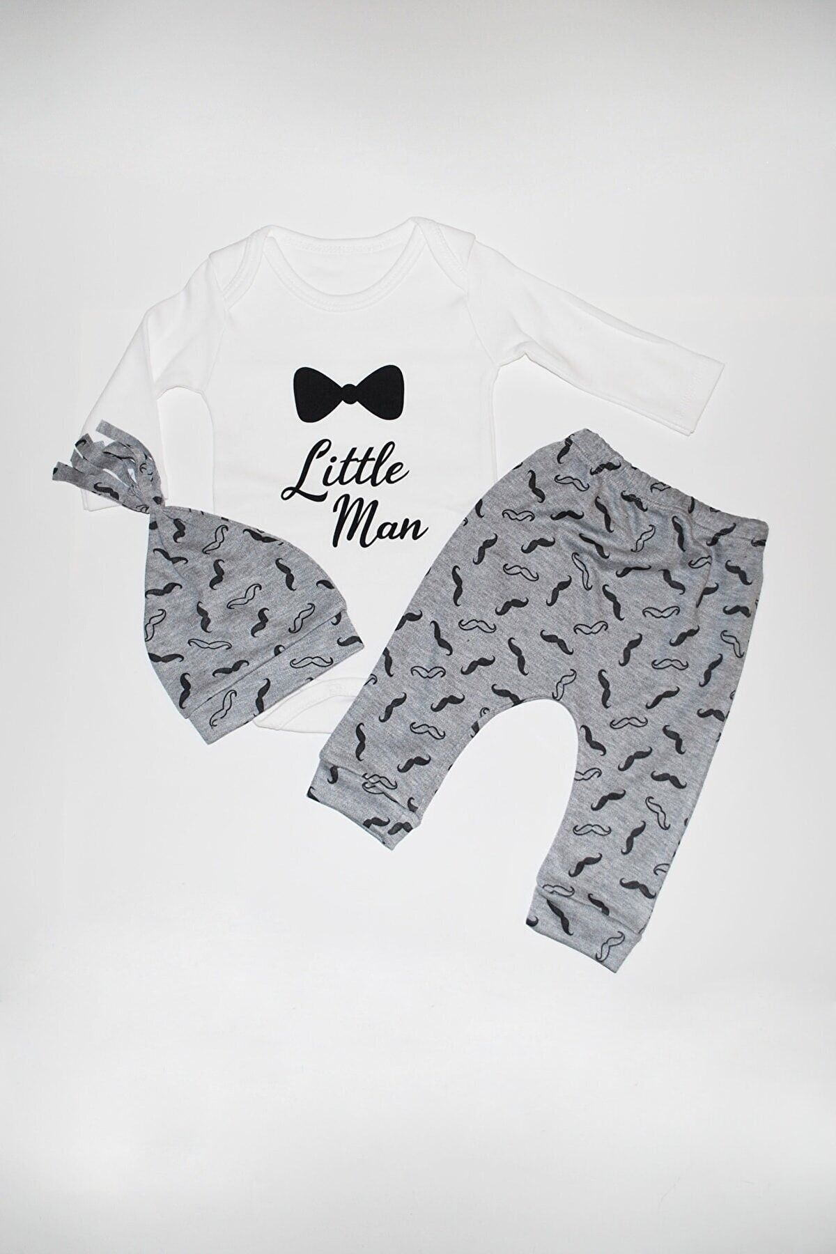 Little Man Baskılı 3'lü Erkek Bebek Takım