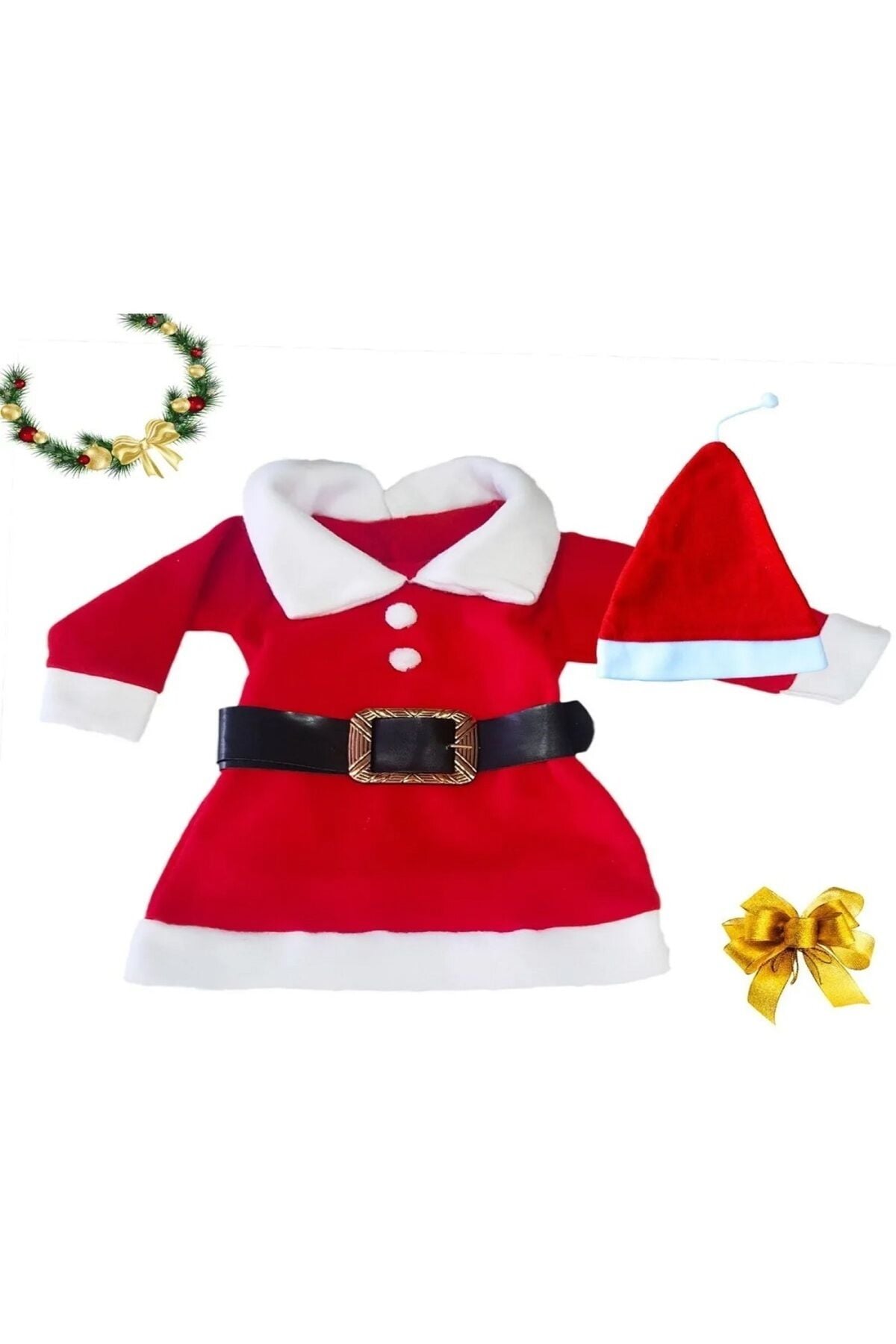 Kız Çocuk Kırmızı Yeni Yıl Noel Kostüm Elbise Seti Yılbaşı Kırmızı - 18-24 Ay