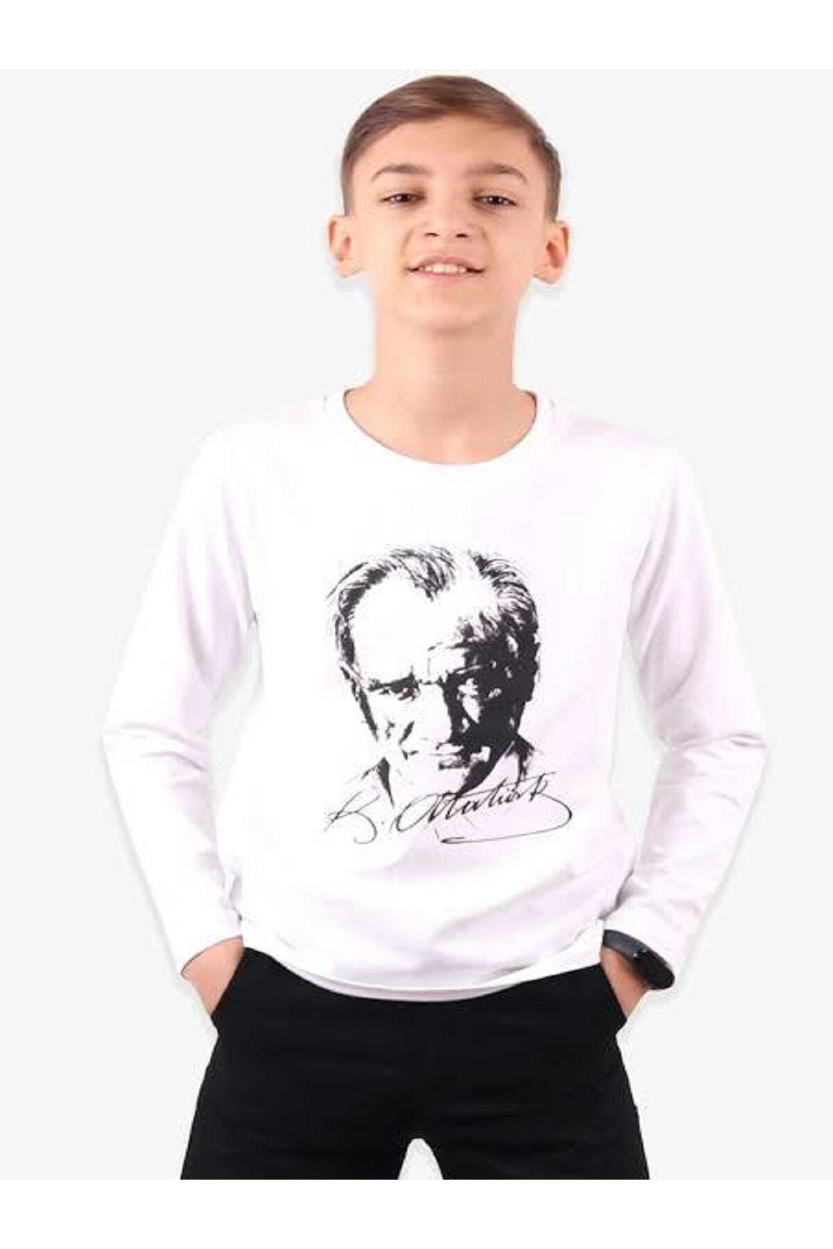29 EKİM 23 NİSAN ÖZEL GÜN ATATÜRK BASKILI TÜRK BAYRAĞI BASKILI TİŞÖRT Beyaz-Atatürk - 5-6 Yaş