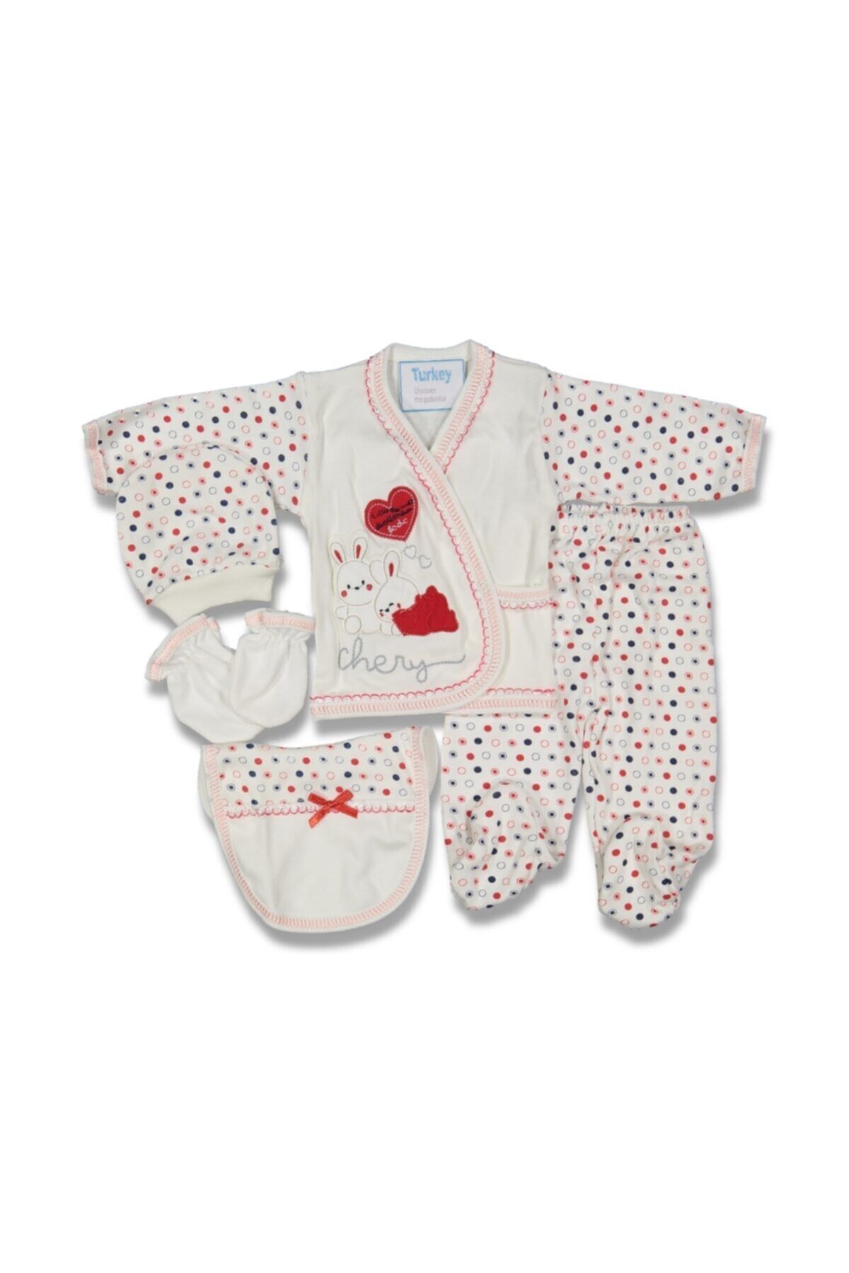 Kız Bebek Tavşanlı 5'li Zıbın Set Kırmızı
