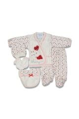 Kız Bebek Tavşanlı 5'li Zıbın Set Kırmızı