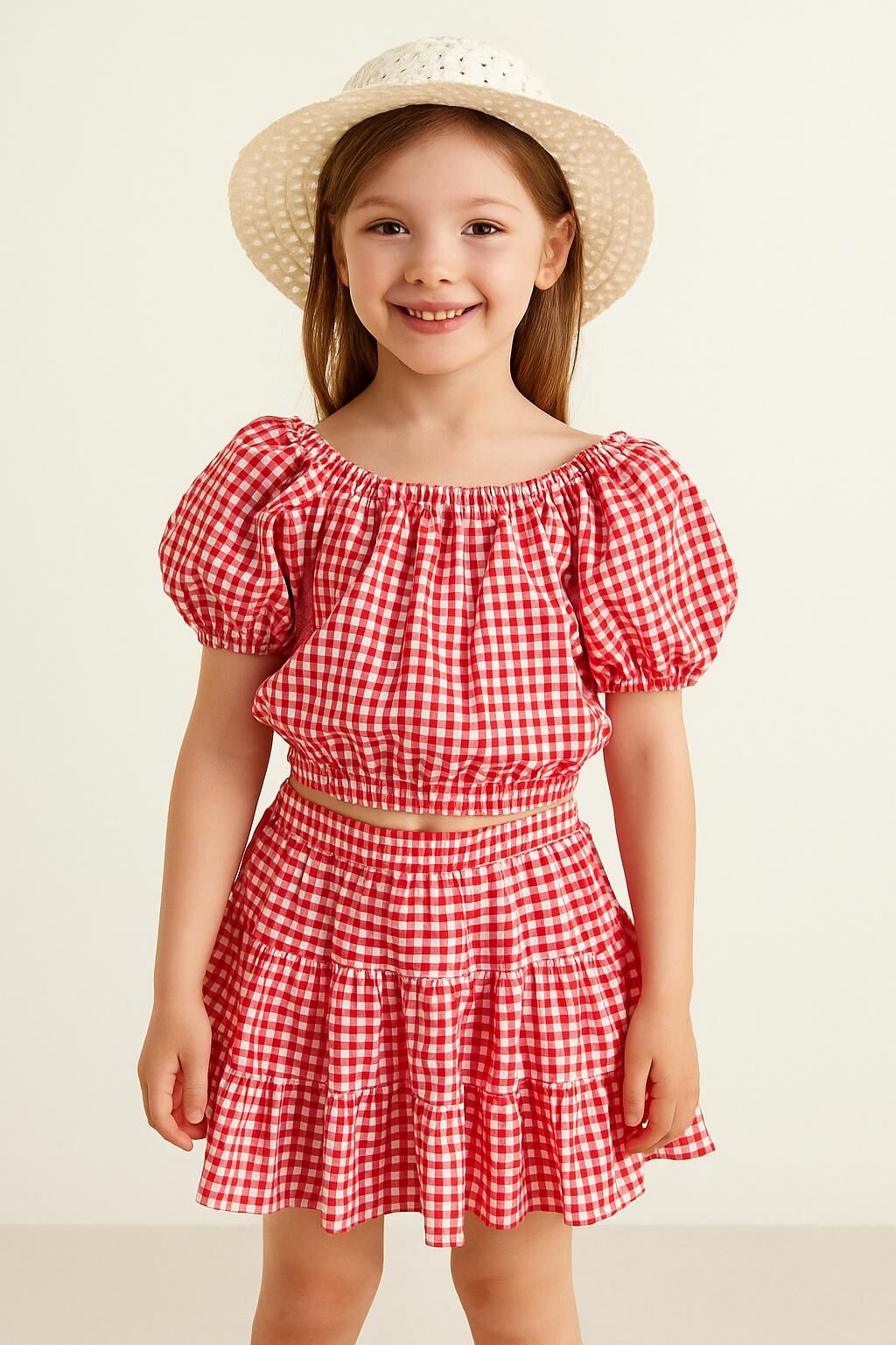 KIZ ÇOCUK PÖTİKARELİ ŞAPKALI ETEKLİ TAKIM