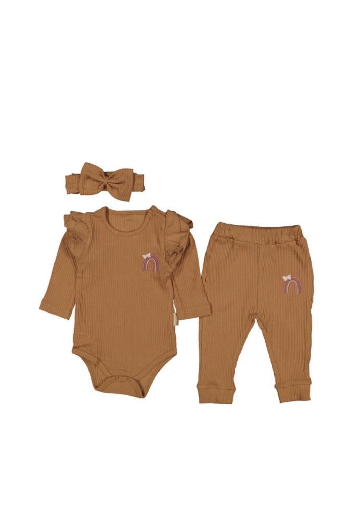 3LÜ KIZ BEBEK KAŞKORSE BANDANALI ÇITÇIT ZIBINLI AÇIK TABA TAKIM Açik Taba - 6-9 Ay