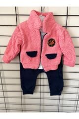Erkek Bebek 3lü Welsoft Ceketli Takım Pembe-Laci̇vert - 6-9 Ay