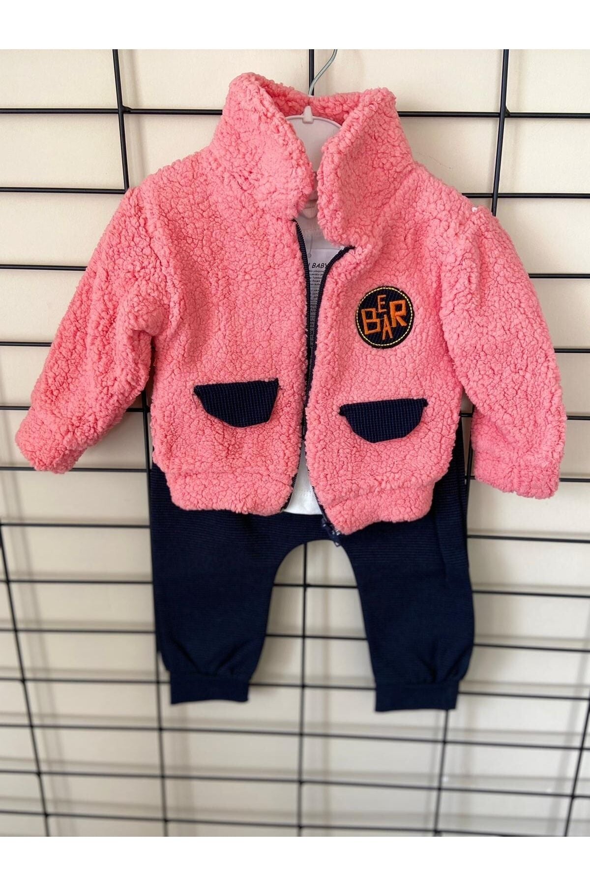 Erkek Bebek 3lü Welsoft Ceketli Takım Pembe-Laci̇vert - 12-18 Ay