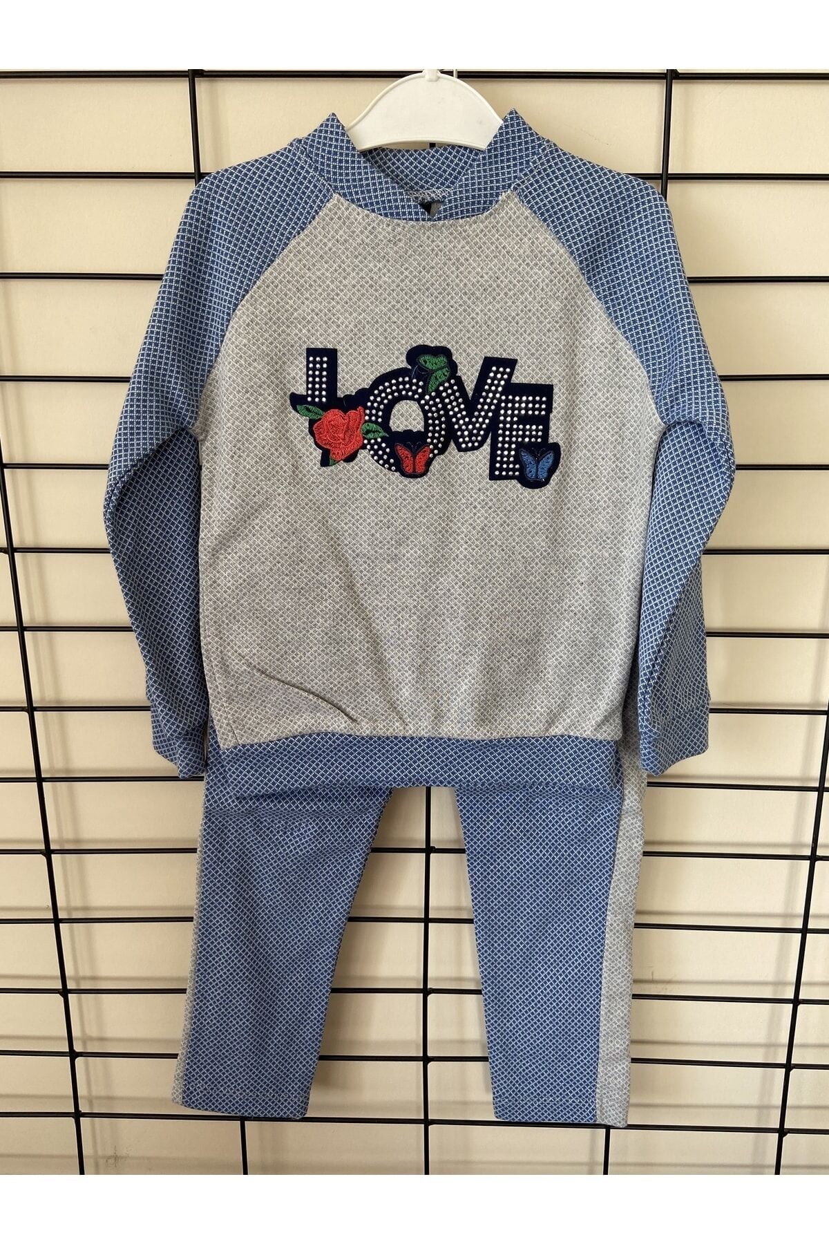 Kız Çocuk Love Nakışlı 2li Takım Mavi̇-Gri̇ - 5 Yaş