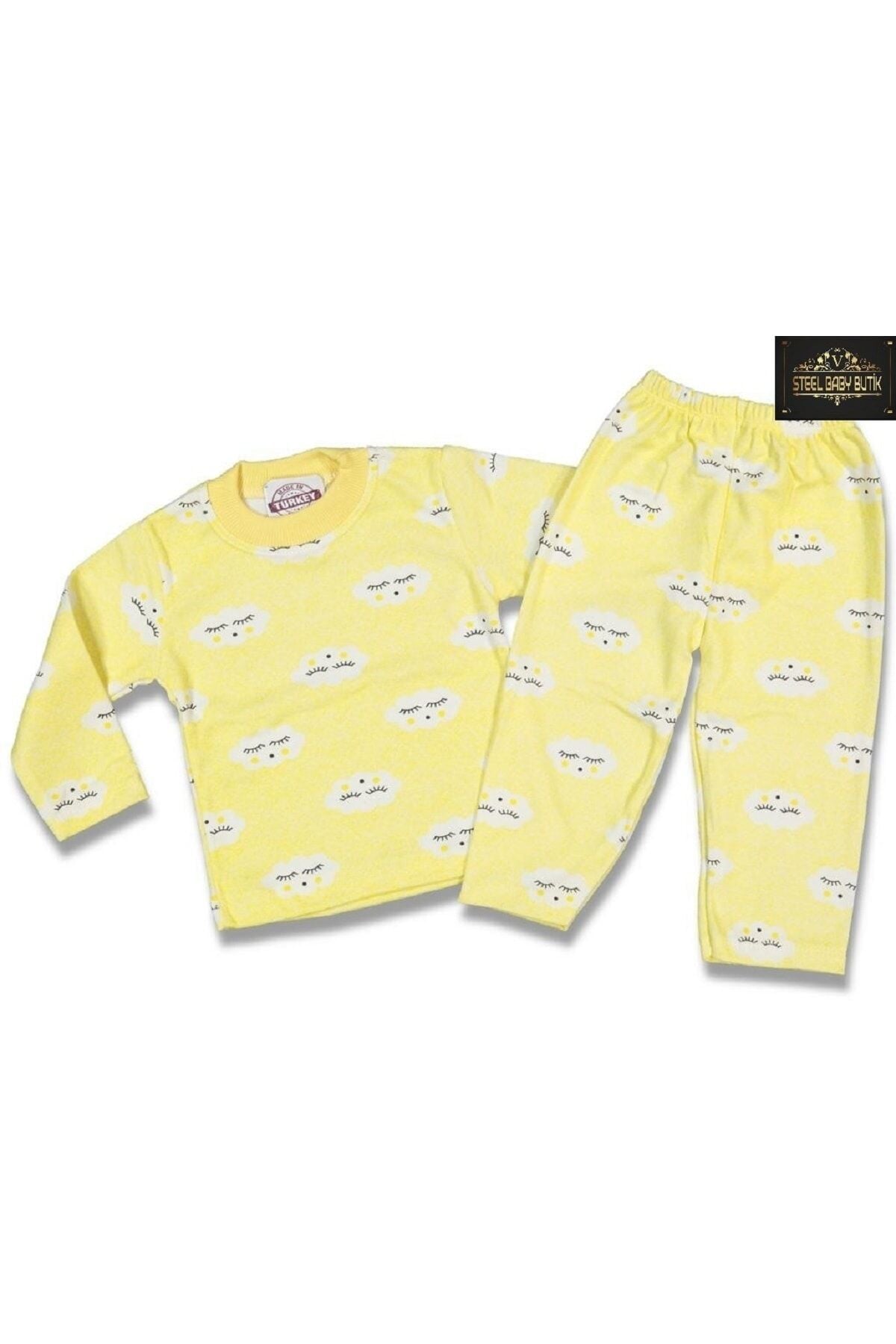 Bulut Desenli 2 Parça Pijama Takımı Sari - 3 Yaş