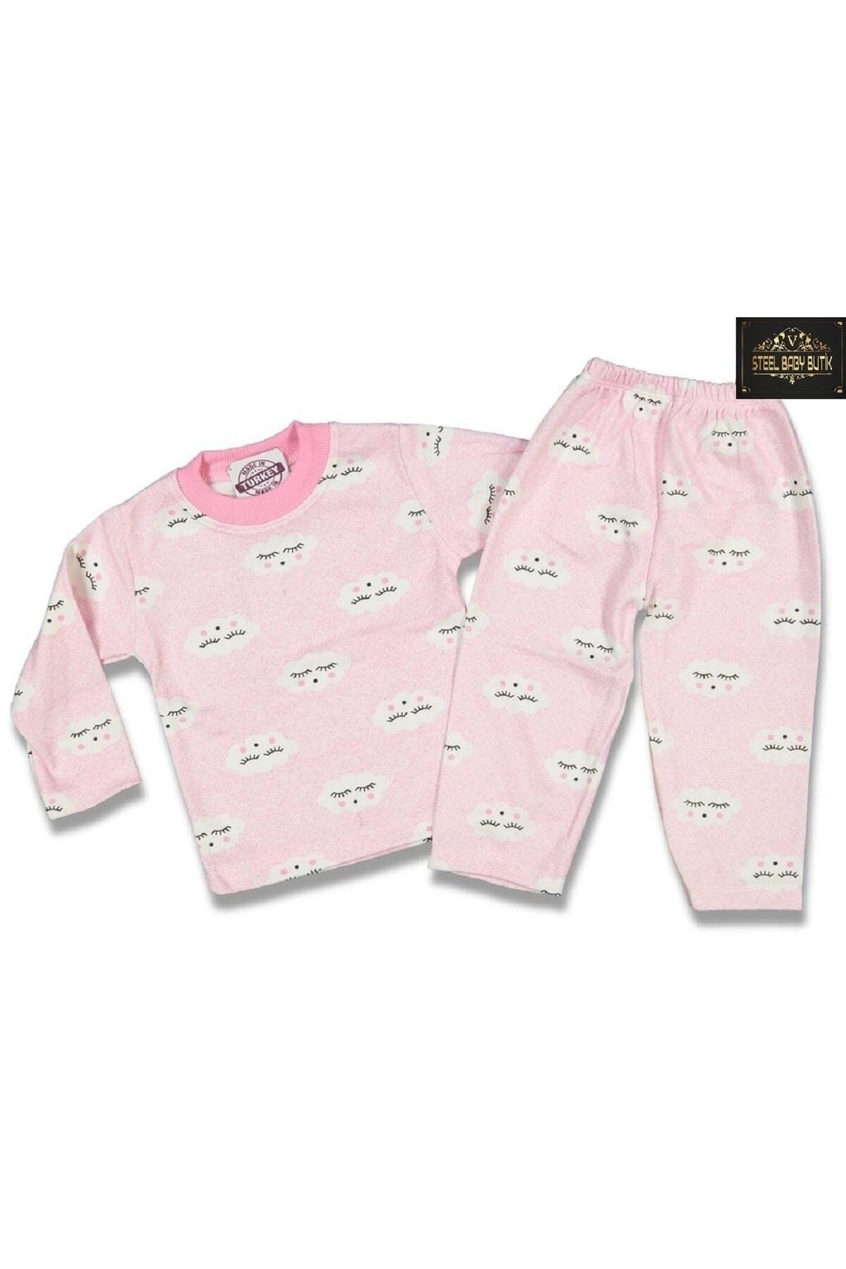 Bulut Desenli 2 Parça Pijama Takımı Pembe - 1 Yaş